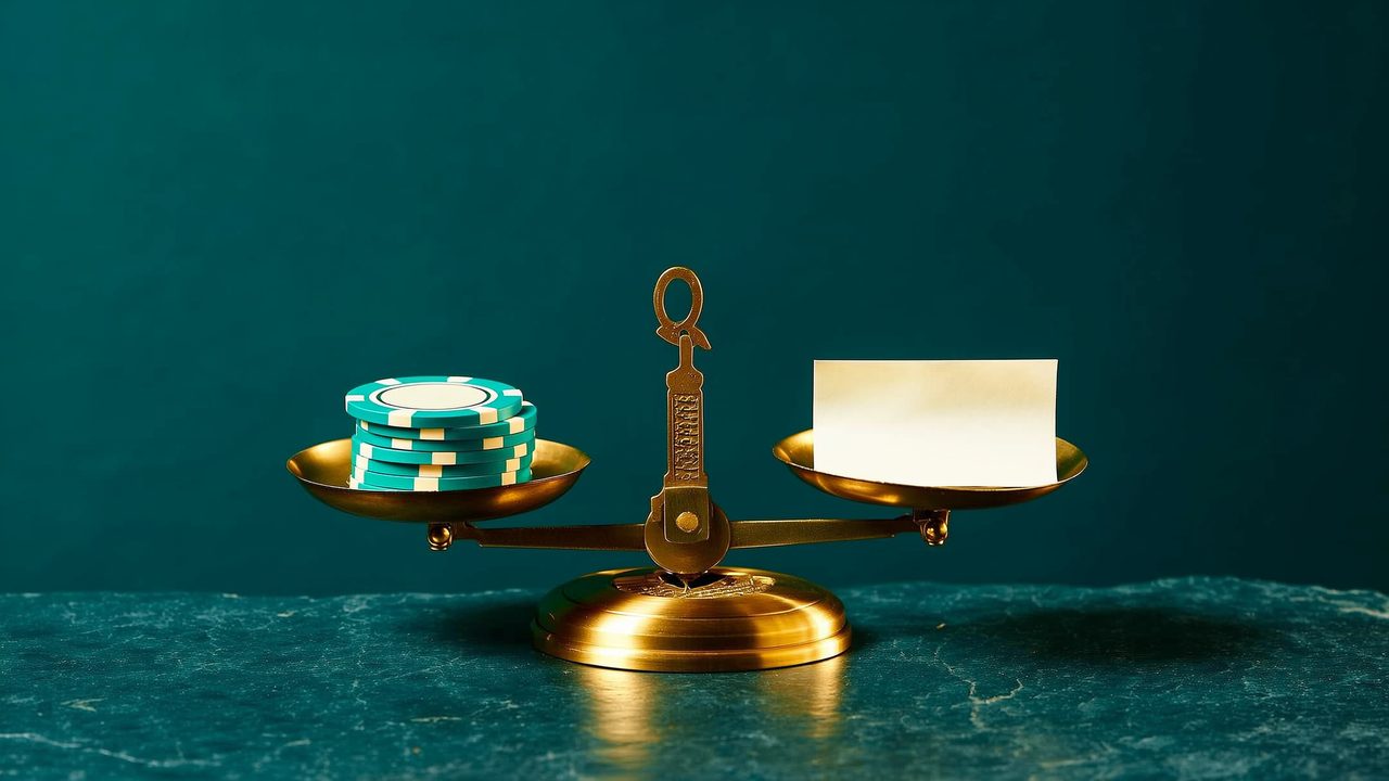 Une balance de bijoutier avec des jetons de casino d'un côté et un reçu de retrait de l'autre : mesurer la fiabilité d'un casino en ligne